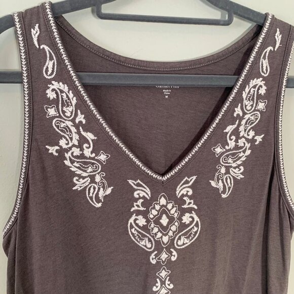 Garnet Hill embroidered cotton blend sleeveless flowy casual tank top - Picture 2 of 8